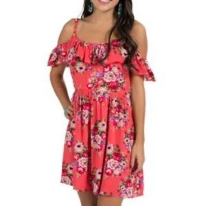 PPLA Coral Floral Off the Shoulder Dress